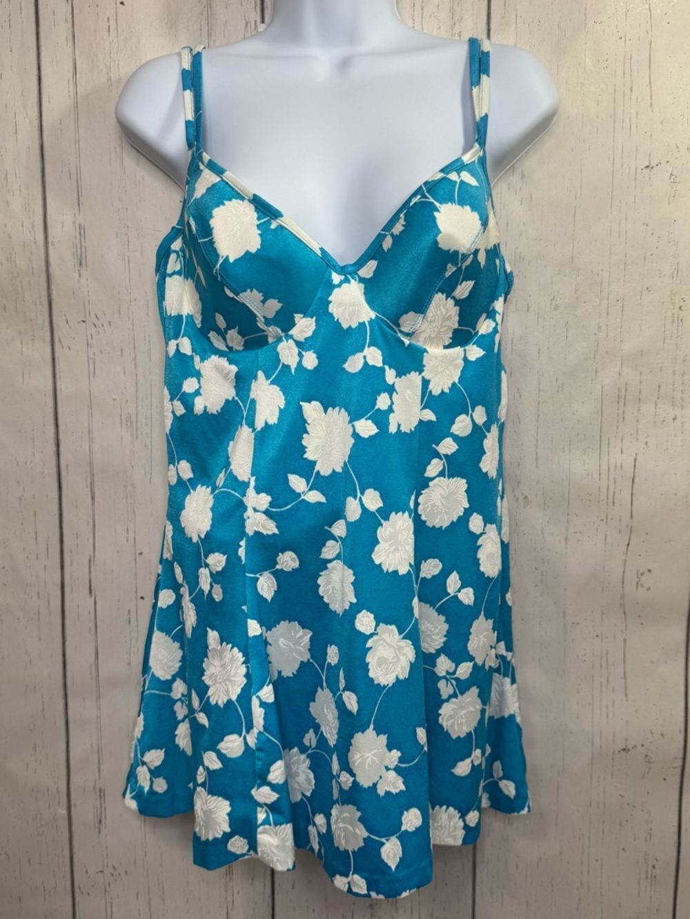 Maxine of Hollywood Vintage Teal Floral Swim Dress One Piece Pinup Retro Cottage